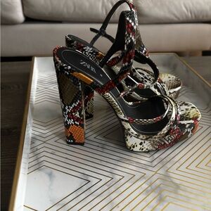 Zara Women's Multicolor Snake Print Heels